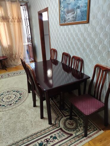 ev ucun stol stul: Для гостиной, Б/у, Нераскладной, Квадратный стол, 6 стульев, Азербайджан