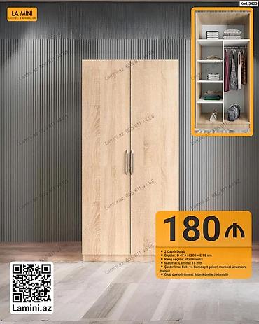 Dolablar: 2 qapılı dolab satılır. Minimalist dizaynlı, açıq taxta tonunda — 1