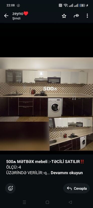 Restoran mebeli: *500₼ MƏTBƏX mebeli :-TƏCİLİ SATILIR*‼️ ÖLÇÜ:-4 ÜZƏRİNDƏ VERİLİR:-qaz