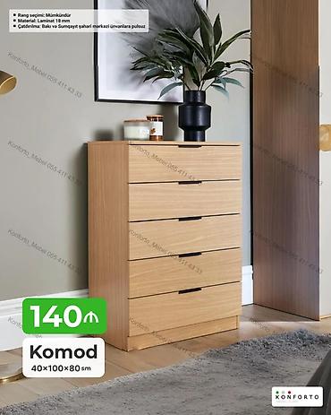 Komodlar: Komod – 4 çekmecəli, minimal və funksional dizayn. - Ölçülər: 40 × 100 — 1