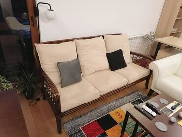 Sofe i kaučevi: Trosed, Tkanina, bоја - Bež, Upotrebljenо