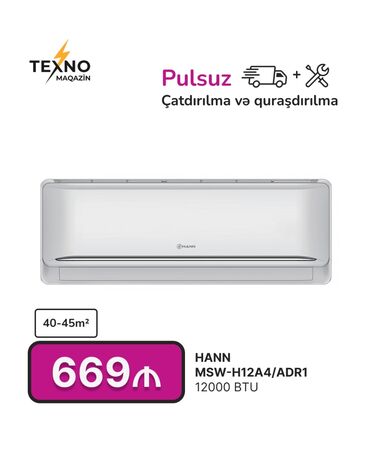 havalandırma sistemi: Kondisioner 40-45 kv. m, Split sistem, Kredit yoxdur, Pulsuz quraşdırılma