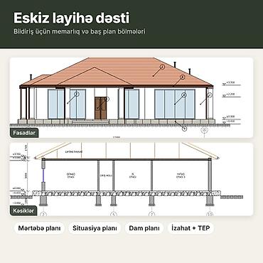 kend evlerinin dizayni: Eskiz layihə və çertyoj xidməti Çertyoja daxildir: ✔ Mərtəbə planı — — 2