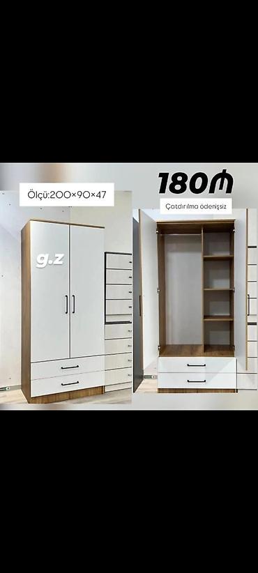 dehliz dolabları: İki qapılı, çekmecəli şkaf - Ölçü: 200 × 90 × 47 sm - Rəng/üslub: ağ — 1