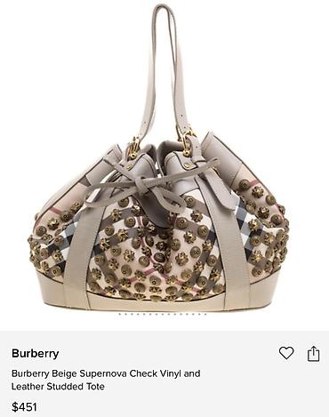 tote canta: Burberry Beige Supernova Check Vinyl and Leather Studded Tote - — 1
