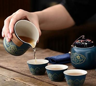 çay dəsti: Çay dəsti, rəng - Göy, Keramika, 3 nəfərlik — 7