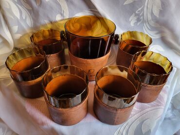 Čaše: Servis nov duvano staklo,koza za zestoko pice. 70,80te — 6