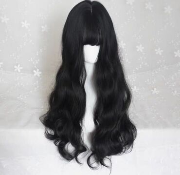 волосы парик: Парик Термо-волосы цвет черный длинные волосы . с чёлкой