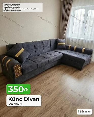 Divanlar: Künc divan – 260×160 sm - Açılan, bazalı mexanizm - Rəng seçimi — 1