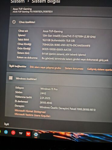 ноутбук: İşlənmiş ASUS TUF Gaming, 15.6 ", Intel Core i7, 512 GB, Ödənişli çatdırılma, Rayonlara çatdırılma