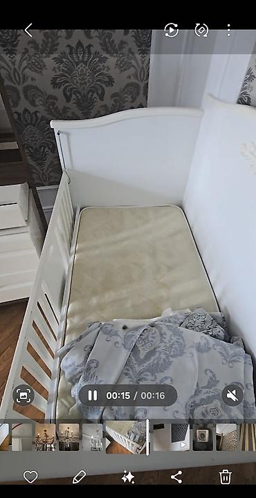 lay lay matras: Ağ rəngli uşaq beşiyi - Material: ağac/ MDF kombinasiyası, dekorativ — 2