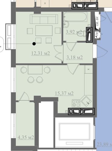 квартира чуй алматинка: 1 комната, 41 м², Индивидуалка, 8 этаж, ПСО (под самоотделку)
