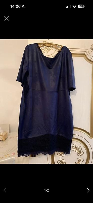 alt geyim: Tünd göy rəngdə qadın paltarı - Model: Dizdən bir qədər aşağı — 1