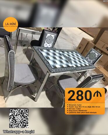 Komodlar: Mətbəx üçün, Açılan, 4 stul