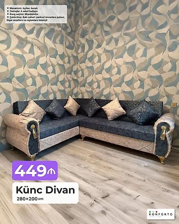 Ev və bağ: Künc Divan – 280×200 sm - Mexanizm: açılan, bazalı (yataq funksiyalı — 1