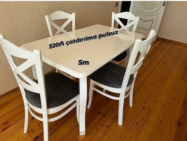 Mətbəx üçün, Yeni, Açılmayan, Dördbucaq masa, 4 stul