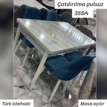 Столы: Masa + 4 oturacaq dəsti Qiymət 355azn Türk fabrik istehsali Masa ölçü