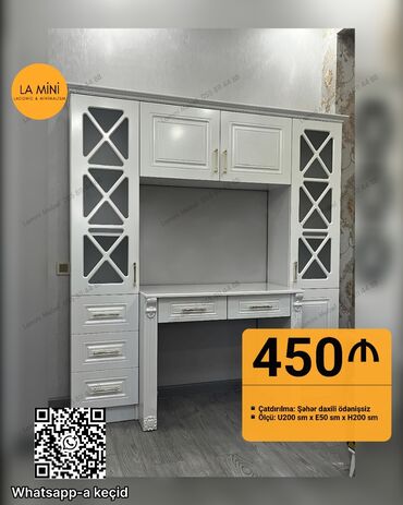 стол из массива дерева: Ağ rəngdə, klassik üslubda hazırlanmış bu yazı masası və şkaf dəsti iş