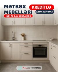 Sifarişlə mətbəx mebeli: Sifarişlə mətbəx dəsti, Özü çəkən petlələr, Mat laminat, Kredit var, Rayonlara çatdırılma, Pulsuz çatdırılma — 25