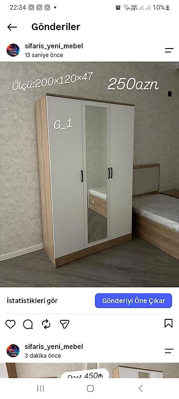 qardirob otagi: Üç qapılı paltar şkafı – model G_1 - Ölçü: 200×120×47 sm - Rəng və — 1