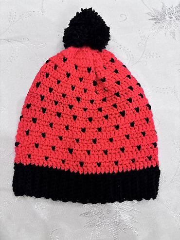 papaq modelləri: Qırmızı əl toxuması papaq - Material: qalın, yumşaq akril/əyri iplik — 5