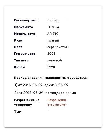 Транспорт: Toyota Aristo: 2005 г., 3 л, Автомат, Бензин, Седан — 10