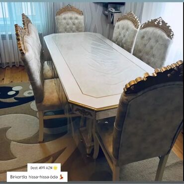 Masa və oturacaq dəstləri: Qonaq otağı üçün, Yeni, Açılmayan, Dördbucaq masa, 6 stul — 28