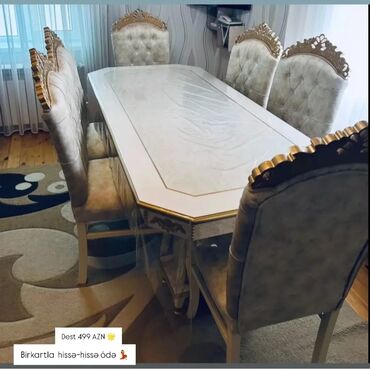 Masa və oturacaq dəstləri: Qonaq otağı üçün, Yeni, Açılmayan, Dördbucaq masa, 6 stul — 12