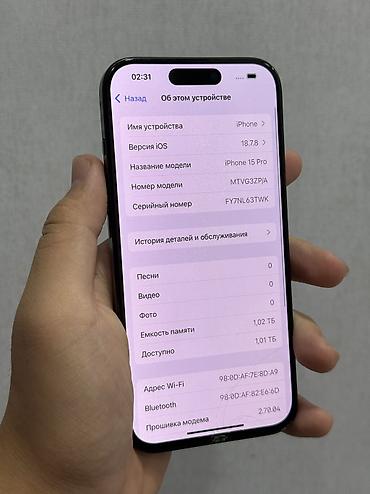 Уюлдук телефондор жана аксессуарлар: IPhone 15 Pro, Колдонулган, 1 ТБ, Blue Titanium, Каптама, 81 % — 2