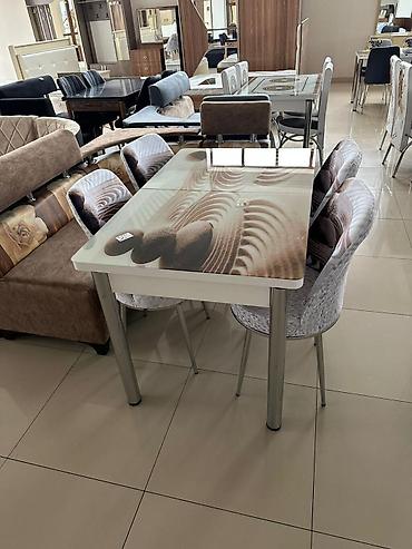 ikea stol: Şüşəüstü mətbəx/stol dəsti - Dizayn: Şüşə səthdə zen üslubunda daş və — 1