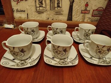 Tava-qazan: Çay dəsti, rəng - Ağ, Keramika, 6 nəfərlik