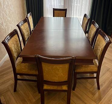 Mebel: Qonaq otağı üçün, İşlənmiş, Açılan, Dördbucaq masa, 8 stul — 4