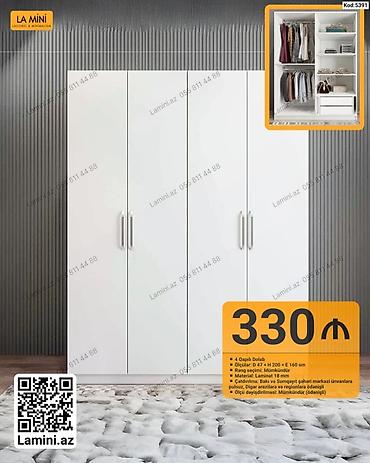 skaf dolab: 4 qapılı şkaf – Kod: 5391 - Ölçülər: D 47 × H 200 × E 160 sm - Rəng — 1