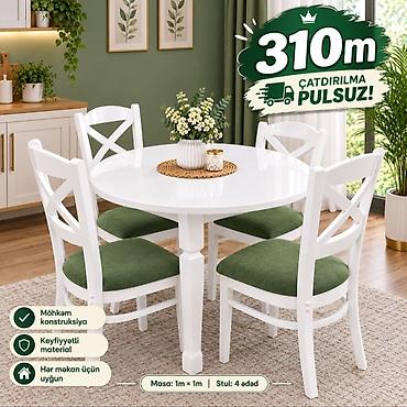 Ağ rəngli yemək otağı dəsti – dairəvi masa və 4 ədəd stul. - Masa lalafo.az -da Ağ rəngli yemək otağı dəsti – dairəvi masa və 4 ədəd stul. - Masa