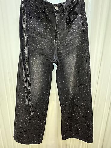 cins walvar: Qara rhinestone detallı denim şalvar - Material: qalın denim (pambıq — 1