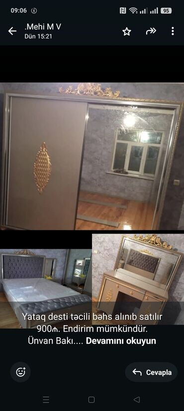 спальный гарнитур каракол: Yataq desti təcili bəhs alınıb satılır 900₼. Endirim mümkündür. Ünvan