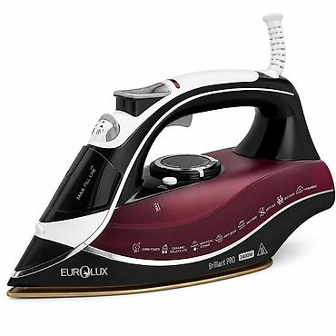 Buxarlı ütülər: №: 16544 Məhsulun adı: Ütü Eurolux, Keramika, 2400 Vt, Bordo, Qara — 1