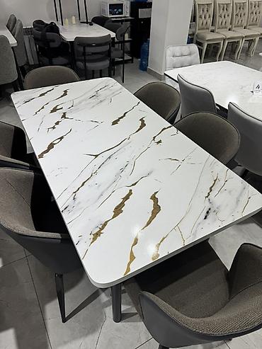 study table: Обеденный комплект: прямоугольный стол с «мраморной» столешницей и 6 — 3