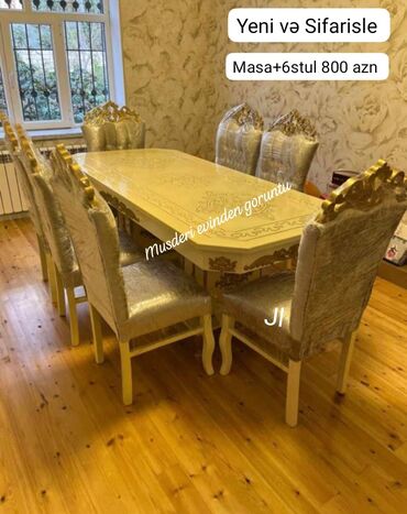 ev üçün stol: Qonaq otağı üçün, Kvadrat masa, 6 stul