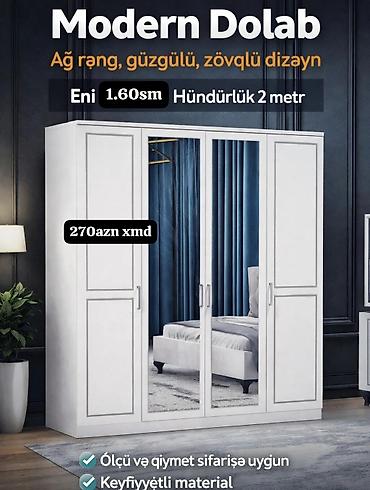 iskaf: Modern Dolab – ağ rəng, güzgülü, zövqlü dizayn. Ölçülər: - Eni: 1.60 — 1