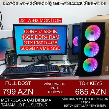 Masaüstü kompüterlər və iş stansiyaları: Oyun üçün Kompüter "DDR4 Core i7 5820K GTX1050Ti 4GB 500GB NVME” ⭐Tək — 1