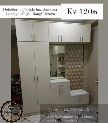 Dolablar: Düz dolab, Dəhliz üçün, Qarderob, Açılan, Korpuslu, 5 qapı