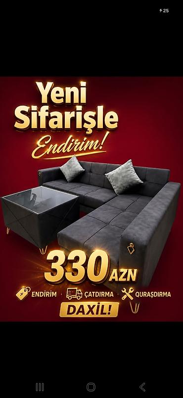 Yeni sifarişlə istehsal olunan L formalı yumşaq künc divan dəsti