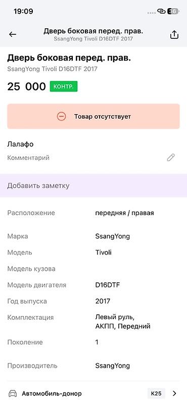 devo tiko: Дверь боковая передняя правая для SsangYong Tivoli (поколение 1), цвет — 2
