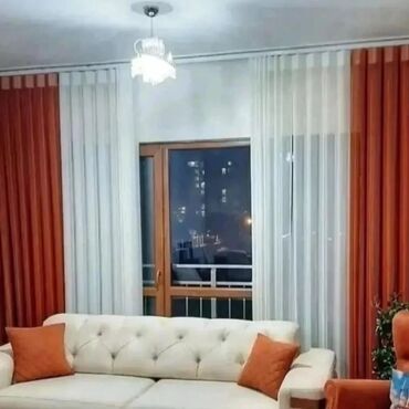 Pərdə və tüllər: İkiqat tül pərdə modeli - Dizayn: Kənarları rəngli, ortası ağ tül — 3