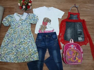 пошив верхней одежды: Джинсы платье футболка на 7-9 лет и другие вещи 600 сом . Нарядное