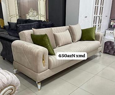 Ev üçün mebel: Bej rəngli, müasir dizaynlı 3 nəfərlik divan - Yumşaq, məxməri — 1