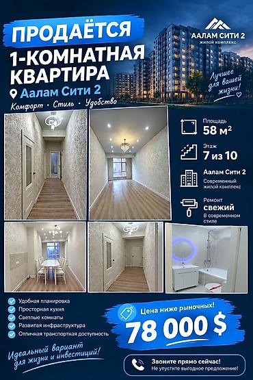 boston tower: 1 комната, 58 м², Технопарк Элитка, 7 этаж, Свежий ремонт — 1