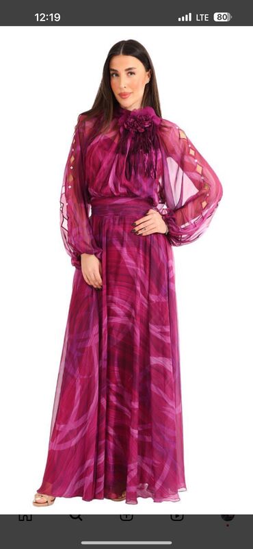 платья атлас: Вечернее платье, Длинная модель, С рукавами, L (EU 40)