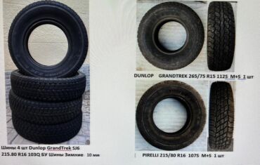 разноширокие шины: Шиналар 215 / 80 / R 16, Кыш, Колдонулган, Комплект, Жол тандабастар (АТ/МТ), Жапония, Dunlop